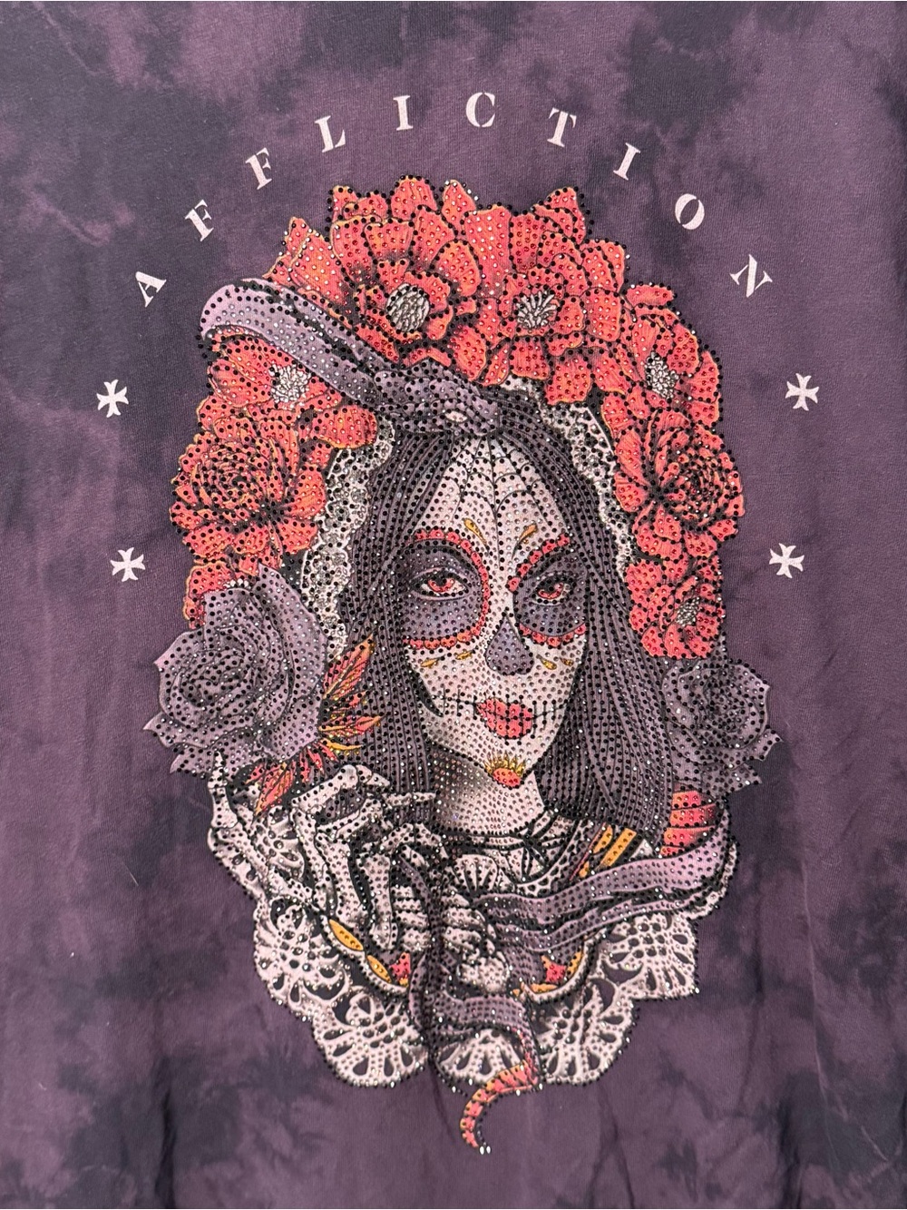 Mens Affliction Memento Mori T-Shirt XL Y2K Emo Grunge Rhinestones - Picture 4 of 13